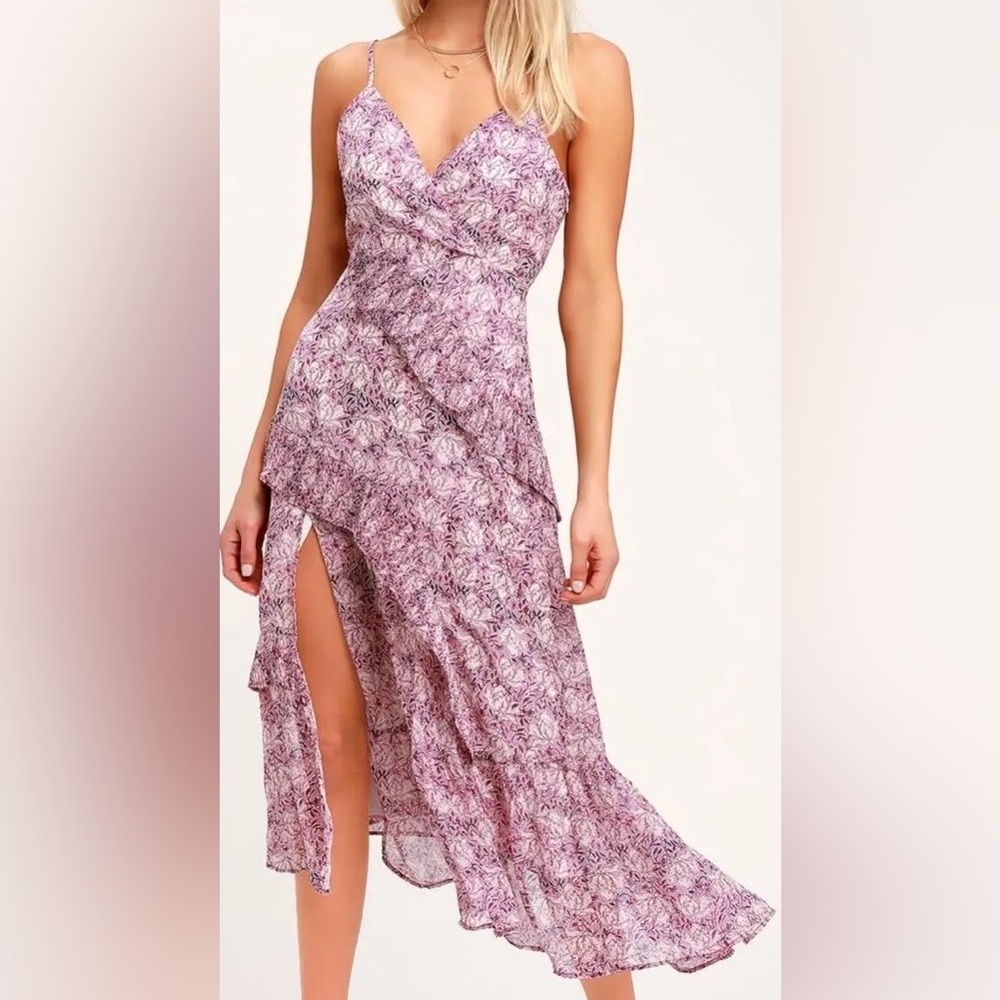 These Memories Lavender Floral Print Ruffled Midi Dress